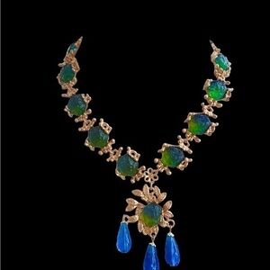 - 18K GP Vintage Balenciaga style glaze; azure stone; coloured glaze Necklace